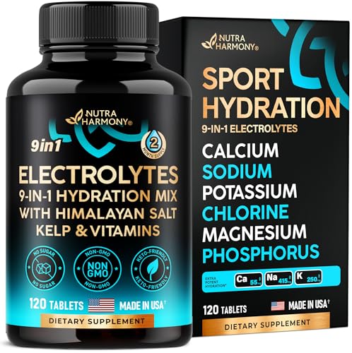 Electrolytes - Salt Pills with Magnesium, Potassium Chloride, Sodium, Vitamins D & B6, Kelp Powder - Electrolyte Supplements - Made in USA - Oral Tablets as Capsules - Vegan & Keto Friendly - 120 Tabs