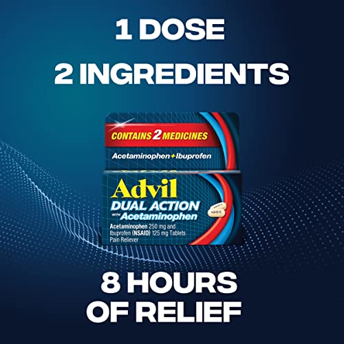 Advil Dual Action Coated Caplets with Acetaminophen, 250 Mg Ibuprofen and 500 Mg Acetaminophen Per Dose (2 Dose Equivalent) for 8 Hour Pain Relief - 216 Count