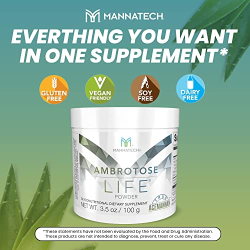 Immune Support Supplement, Mannatech Ambrotose Life (Powder) 100g, Supports Cell-to-Cell Communication and a Healthy Immune Defense, with Manapol Powder Pure 100% Natural Aloe Vera Supplement