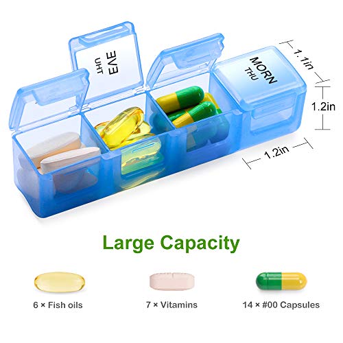 Pill Organizer 4 Times a Day with PU Leather Case, Sukuos Large 7 Day Pill Case (Morning Noon Eve Bed), Daily Pill Box for Vitamin/Fish Oil/Supplements