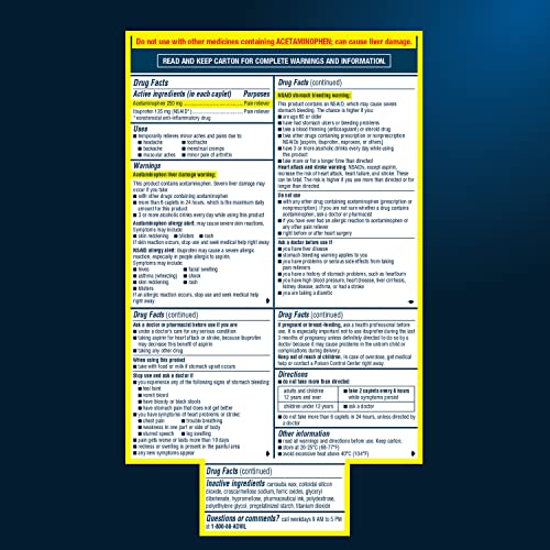 Advil Dual Action Coated Caplets with Acetaminophen, 250 Mg Ibuprofen and 500 Mg Acetaminophen Per Dose (2 Dose Equivalent) for 8 Hour Pain Relief - 216 Count