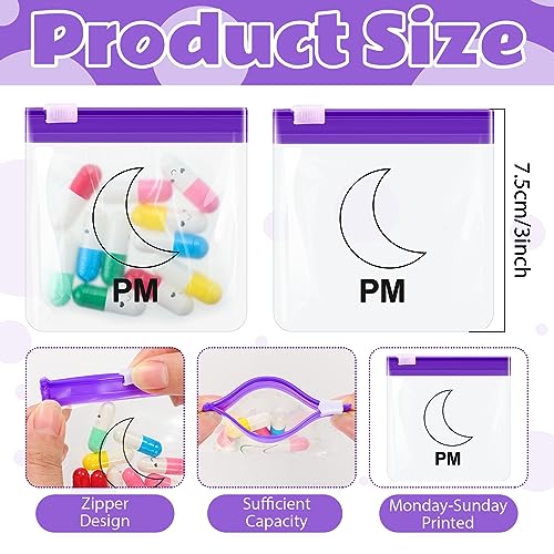 70 Pcs Pill Pouch Bag Zippered Pill Pouch Reusable Translucent Medicine Organizer Travel Plastic Pill Bag with Slide Lock (Moon and Sun)