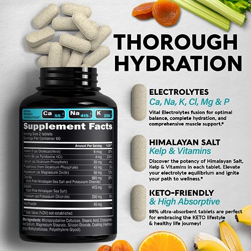 Electrolytes - Salt Pills with Magnesium, Potassium Chloride, Sodium, Vitamins D & B6, Kelp Powder - Electrolyte Supplements - Made in USA - Oral Tablets as Capsules - Vegan & Keto Friendly - 120 Tabs