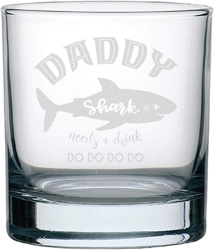 Veracco Daddy Shark Needs a Drink Whiskey Glass Funny BirthdayGifts Fathers Day For Dad (Clear, Glass)