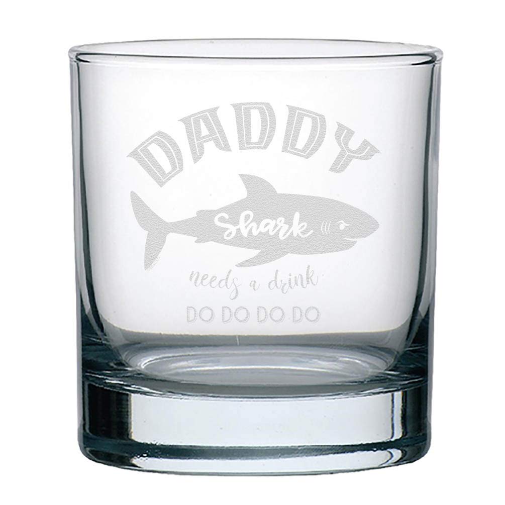 Veracco Daddy Shark Needs a Drink Whiskey Glass Funny BirthdayGifts Fathers Day For Dad (Clear, Glass)