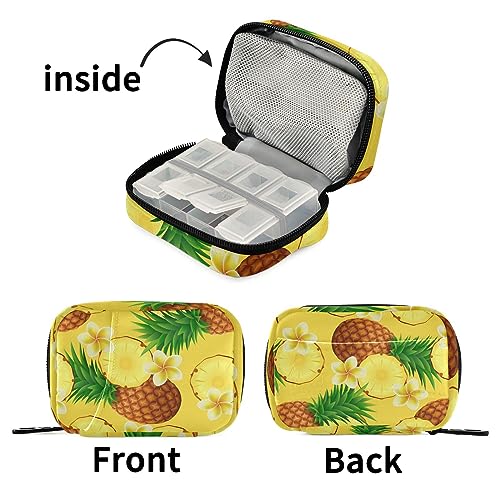 Pineapples Travel Pill Organizer Case Daily Medicine Organizer Travel Pill Box Pill Container for Travel Family Business Vitamins Fish Oil Supplements