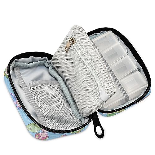 Mermaid Travel Pill Organizer Case Weekly Portable Pill Bag Container 7 Days Pill Box Organizer for Fish Oils Vitamin Holder Supplement Travel Gifts