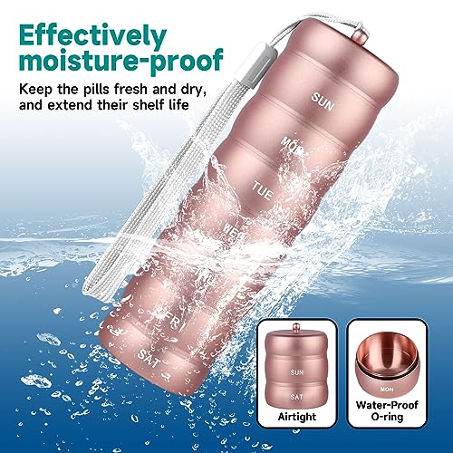 Metal Pill Organizer, Travel Pill Organizer 7 Days, Portable Medicine Organizer Pill Box, Aluminum Material, Sturdy and Waterproof. Daily Pill Box can Hold Vitamins, Fish Oil, Pills, Supplements