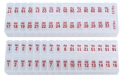 Twice-a-Day Monthly Large Pill Organizer Set - AM/PM Medication Organizer Box Set Contains 2 Organizers. *New Stay-Tight LIDS. BPA Free