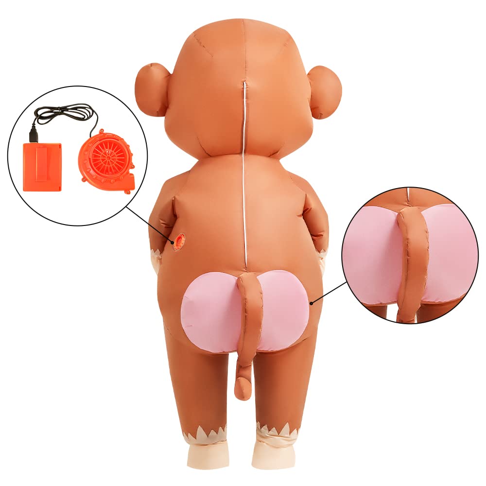 JUROSAICA Inflatable Monkey Costume Adult Funny Blow Up Costumes Monkey Onesie Monkey Suit Cosplay Halloween Costume For Men/Women