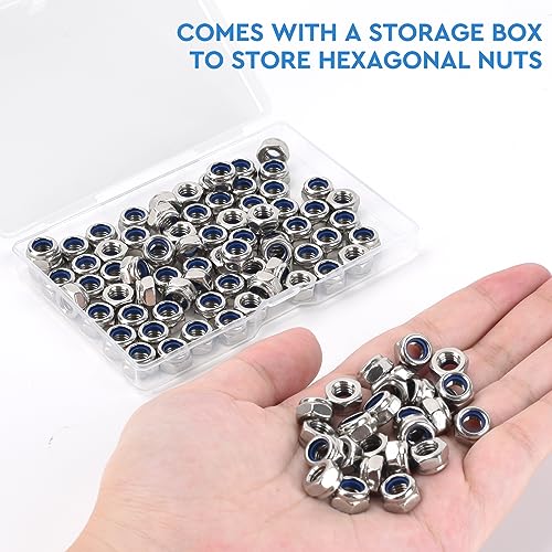 KUANSTORE 100Pcs M6 x 1.0mm Nylon Inserted Hex Lock Nuts Stainless Steel Silver DIN985 Self - Locking Nylon Lock Nuts Plain Finish for Industrial Construction Fasteners – Locknuts - M6 Hardware Nuts