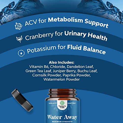 Water Away Pills Maximum Strength - Herbal Diuretic Pills for Water Retention for Fast Acting Bloating Relief for Women and Men - Easy To Take Water Retention Pills for Women and Men - 90 Servings