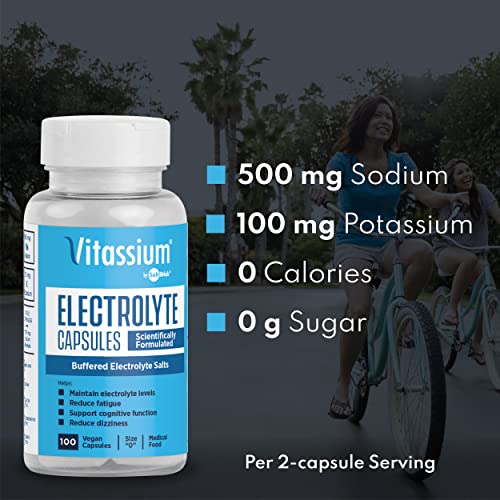 Vitassium Capsules - Salt Tablets for POTS Syndrome Support (500mg Sodium & 100mg Potassium) - Non-GMO, Unsweetened Electrolytes, Vegan, Preservative & Allergen Free - 100 Electrolyte Pills