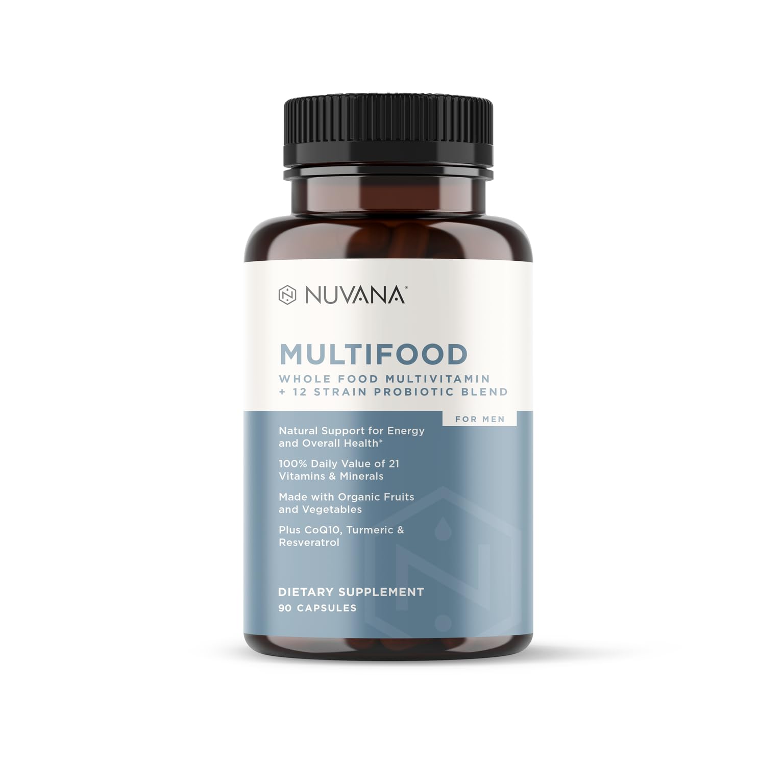 Nuvana Multifood Whole Food Multivitamin with Probiotics, Organic Fruits & Vegetables, Iron, CoQ10, Turmeric, Resveratrol & Prebiotic Fiber | Vegan Formula for Promoting Energy (Multifood for Men)