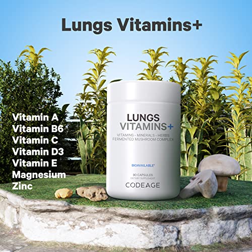 Codeage Lungs Vitamins, A, C, D, E, B6, Milk Thistle Lung Supplement, Zinc & Magnesium, Cordyceps, Reishi, Ginger, Peppermint Leaf Organic Herbs Cleanse, Breathing, Respiration - Non-GMO - 90 Capsules