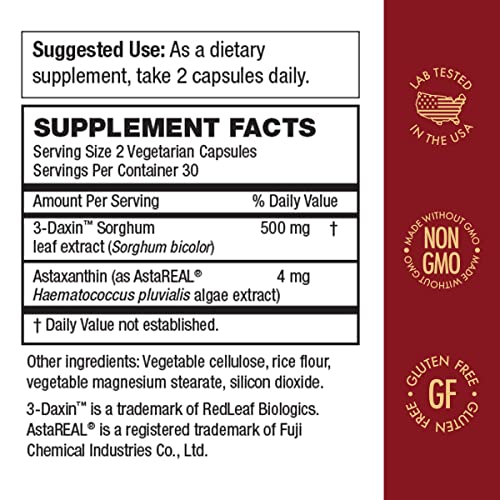 Purity Products 3-Daxin ProClinical Superfood 500 mg 3-Daxin Red Sorghum + 4 mg AstaREAL Astaxanthin - Promotes Healthy Aging, Neurocognitive Function, Mental Focus & More - 60 Vegetarian Capsules