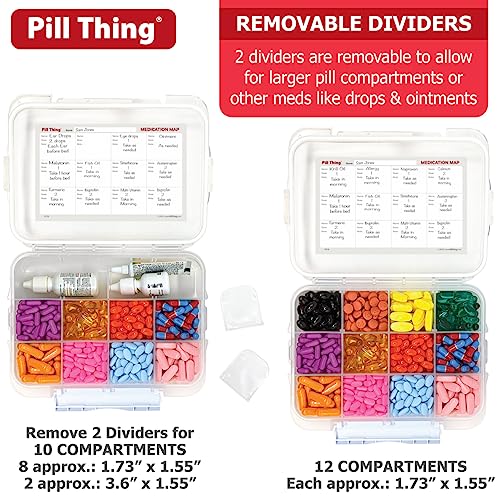 12 Compartment Large Pill Case with Airtight Seal - Silicone Gasket Waterproof Med Box with Medication Map (12 Compartment, 1 Pack)