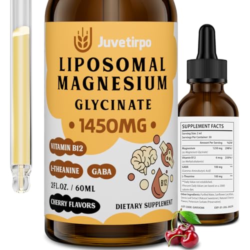 Magnesium Glycinate Liquid Drops - Liposomal Chelate with Cherry Flavor for Easy Absorption, Promotes Sleep, Mood, Intestinal & Bone Health, Reduces Stress - 60ML (2.04 Fl Oz (Pack of 1))