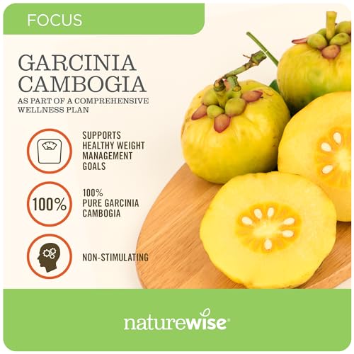 Naturewise Garcinia Cambogia (2 Month Supply) Pure Garcinia Cambogia 100% HCA Extract Concentrated to 60% for Weight Goals (180 Capsules)