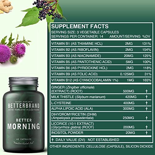 Betterbrand BetterMorning All-Natural Ingredients Including DHM - Supports Liver Aid - Gluten-Free, Vegetarian (42 Capsules)