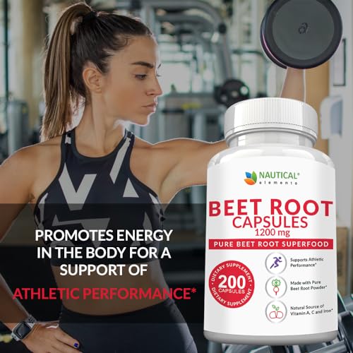 Beet Root Capsules - 1200mg Per Serving - 200 Beet Root Powder Capsules - Beetroot Powder Supports Blood Pressure, Athletic Performance, Digestive, Immune System (Pure, Non-GMO & Gluten Free