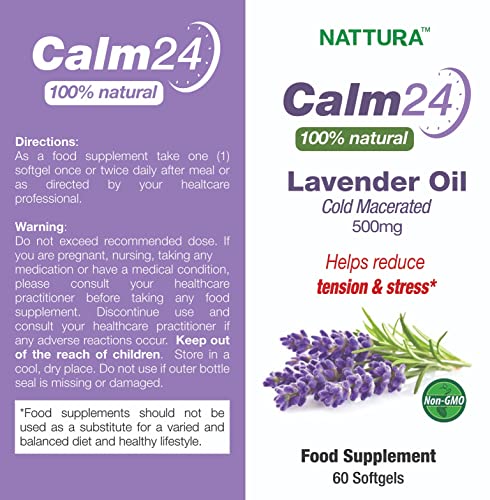 Calm Aid Lavender Oil Pills - 500mg -60 Softgels - 100% Natural, Helps Reduce Stress, Calming for Body & Mind, Non-GMO, Certified Kosher