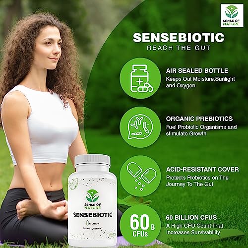 Sense Of Nature Sensebiotic Gut Health Probiotics Dietary Supplements Probiotic Supplements 20 Billion CFUs Probiotics for Women Gut Health Men’s Probiotics for Digestive Health 60 Probiotic capsules