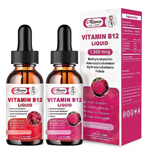 Vegan&High Absorption Vitamin B12 1000mcg Sublingual Liquid Supplement for Women and Men- Blend with Folic Acid 200mcg-Support Brain, Energy & Neuron System- Organic Fruit Flavor