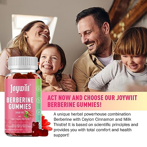 Joywiit Berberine Gummies with 1500mg Berberine Per Serving Plus Ceylon Cinnamon, Milk Thistle for Immune System & Metabolism Support, Sugar Free - 60 Counts