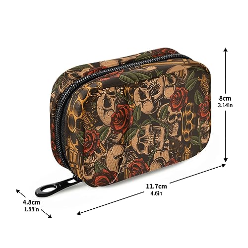 Skulls Guns Roses Travel Pill Organizer Case Daily Pill Medicine Box Organizer Protable Pill Container for Fish Oils Vitamin Holder Supplement Travel Gifts