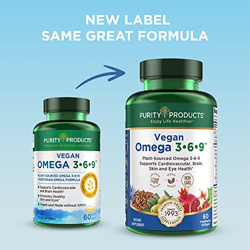 Omega 3-6-9 Vegan and Vegetarian Omega Formula - “5 in 1” Essential Fatty Acid Complex - Scientifically Formulated Plant-Based Omega 3 6 9 Essential Fatty Acids (EFA) - from Purity Products (60)