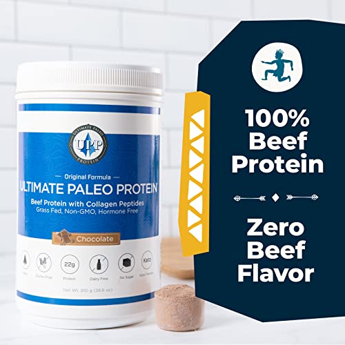 Ultimate Paleo Protein Powder | Premium Grass Fed Beef Protein with Collagen Peptides | Paleo Friendly, Gluten Free, Keto Friendly, No Artificial Sweeteners or Preservatives - Chocolate, 30 Servings