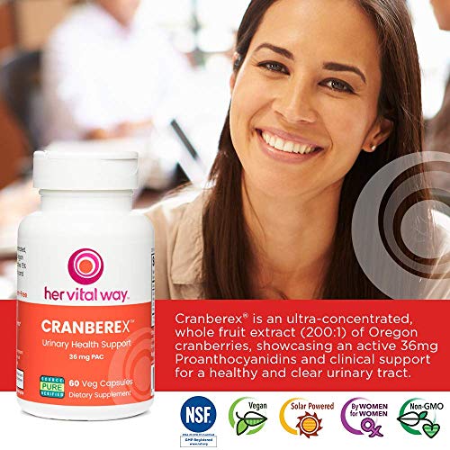 her vital way Cranberex - Cranberry Pills for Women and Men - Cranberry Supplement with 36mg PAC - Cranberry Extract Capsules for Urinary Tract Health and Kidney Care - 60 Veg Capsules