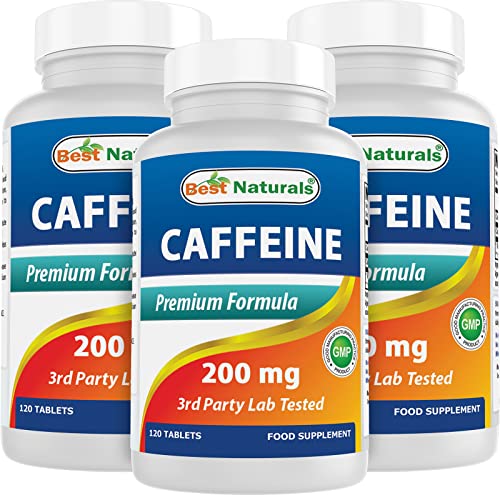 Best Naturals 3 Pack Caffeine Pills 200mg Tablets - Non Habit - Proven No Crash or Jitters - Total 360 Tablets