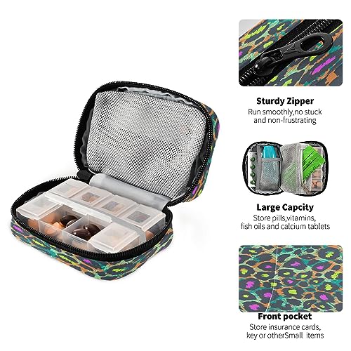 Flradish Neon Animals Weekly Pill Organizer Portable Removable 7-Day Travel Zippered Pill Case Purse Pill Box Organizer for Vitamins Pills Supplements