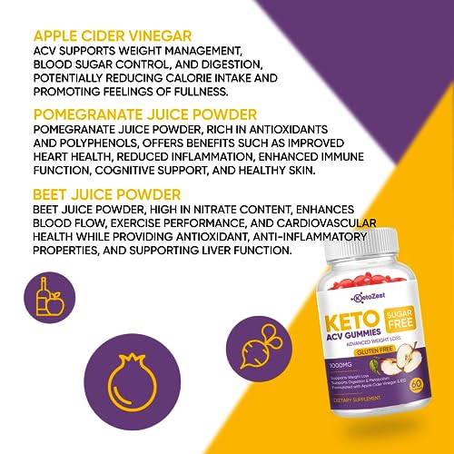 Keto Acv Gummies for Advanced Weight Loss & Belly Fat Burn - Pro Active Super Apple Cider Vinegar Gummies - Rapid Fat Burner Diet Supplement for Women Men - Sugar Free & Gluten Free (1000MG)