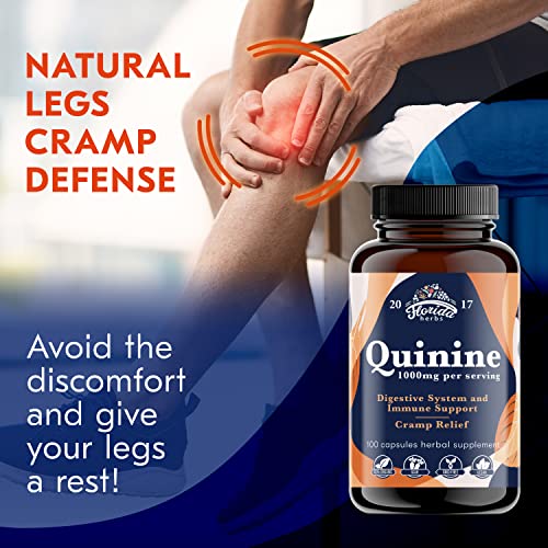 Leg Cramps Relief Organic Pills - 1000 mg - Quinine Tablets for Cramp Defense - Cinchona Bark Herb Supplement - Quinine Capsules for Muscle Cramp and Digestive Health - Made in USA - 1000 mg, 110 pcs