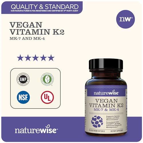 NatureWise Vegan Vitamin K2 with MK4 and VitaMK7 Menaquinone-7 for Bone Health | Increased Bioavailability | (3-Month Supply - 90 Softgels)