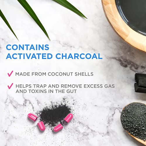 Charcocaps Fast Acting Gas Relief for Bloating & Flatulence, Drug Free Detoxifying Activated Charcoal Formula, 100 Capsules, 30 Day Supply, Pink