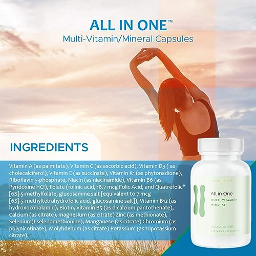 Holistic Health All in ONE Multi Vitamin and Mineral for Antioxidant Boost, Multi Minerals Supplement for Supporting Methylation and Immunity Boost, 120 Capsules