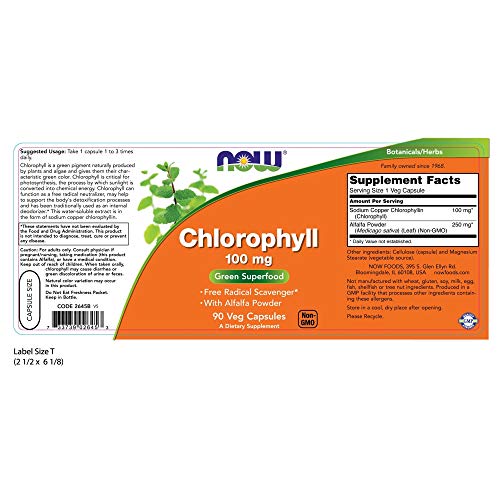 Now Foods Chlorophyll 100 mg, 90 Vegetable Capsule