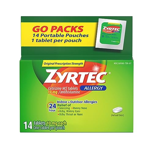 Zyrtec 24 Hour Allergy Relief Tablets, 10 mg Cetirizine HCl Antihistamine Allergy Medicine, 14 ct