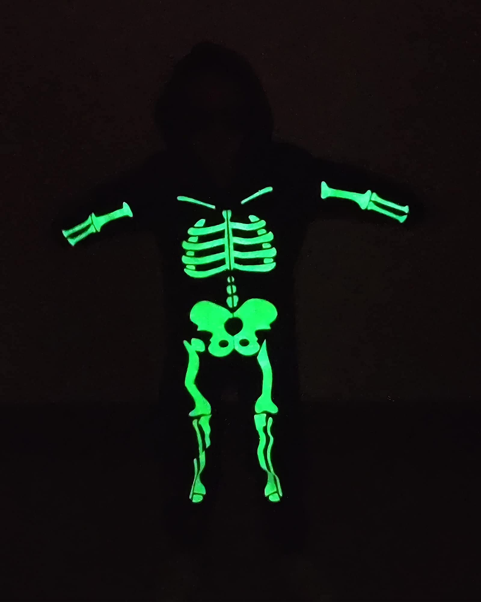 Jobakids Unisex Kids Halloween Costume Skeleton with Glow Hoodie Onesie Kids Small 6-8 Years