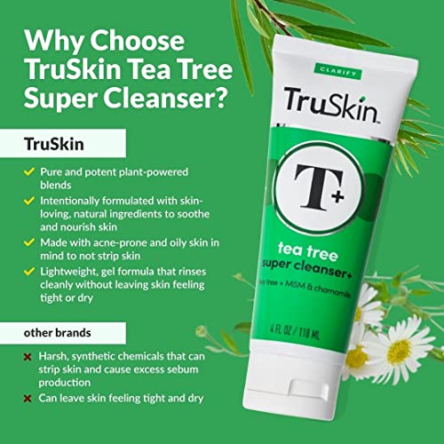 TruSkin Tea Tree Super Facial Cleanser - Acne Treatment with MSM, Chamomile and Vitamin E, 4 fl oz