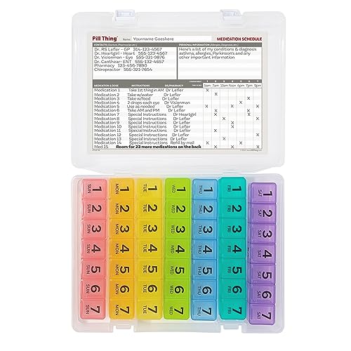 7 Times a Day Weekly Pill Box Organizer Case, Secure 7X Pillbox with Medication Schedule (7 Time-a-Day)