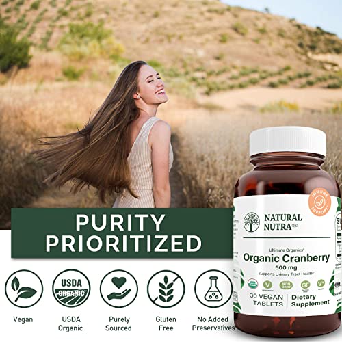 Natural Nutra Organic Cranberry Extract Supplement, Pills for Kidney Cleanse & Uniary Tract Health, Help Heart and Bone Health 30 Tablets, One Month Supply