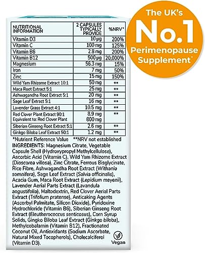 Health & Her Perimenopause Multi-Nutrient Support, Support for Wellbeing During Pre-Menopause (Early Stage of Menopause) Perimenopause Supplements for Women, Perimenopause Vitamins, Vegan (60 ct.)