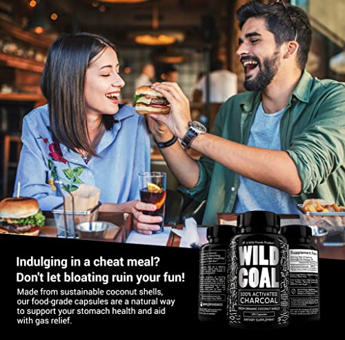 Wild Foods Activated Charcoal Capsules | 100% Organic Coconut Shells Active Tablets for Bloating & Hangover | Lab Tested & Non-GMO Detox Pills | Made in USA (120 Capsules)