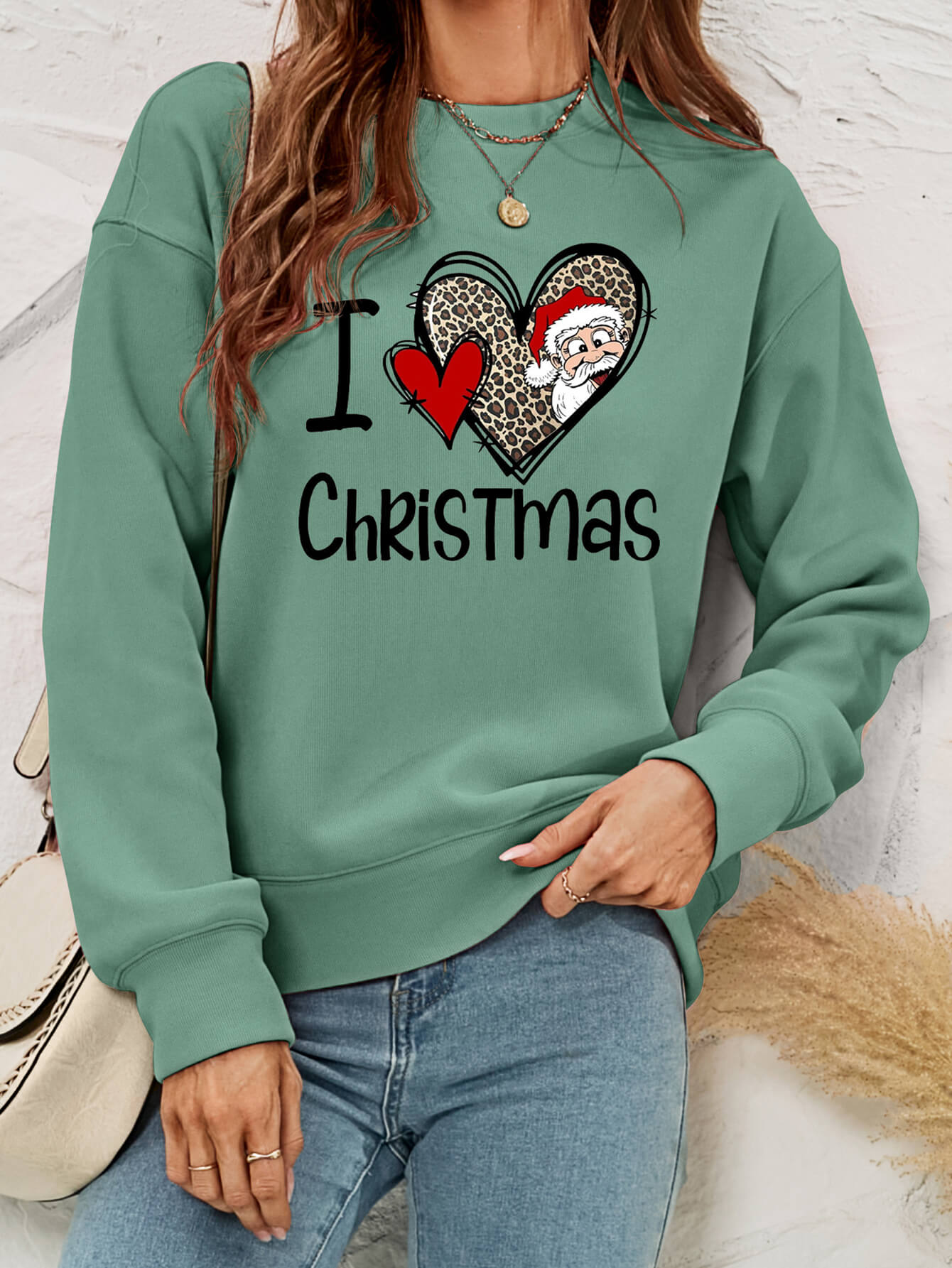 I Heart Christmas Graphic Fleece Lining Crewneck Sweatshirt