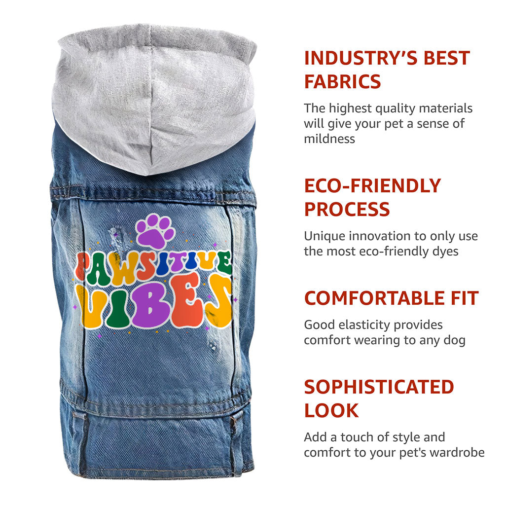 Pawsitive Vibes Dog Denim Jacket - Colorful Text Dog Denim Coat - Cool Dog Clothing